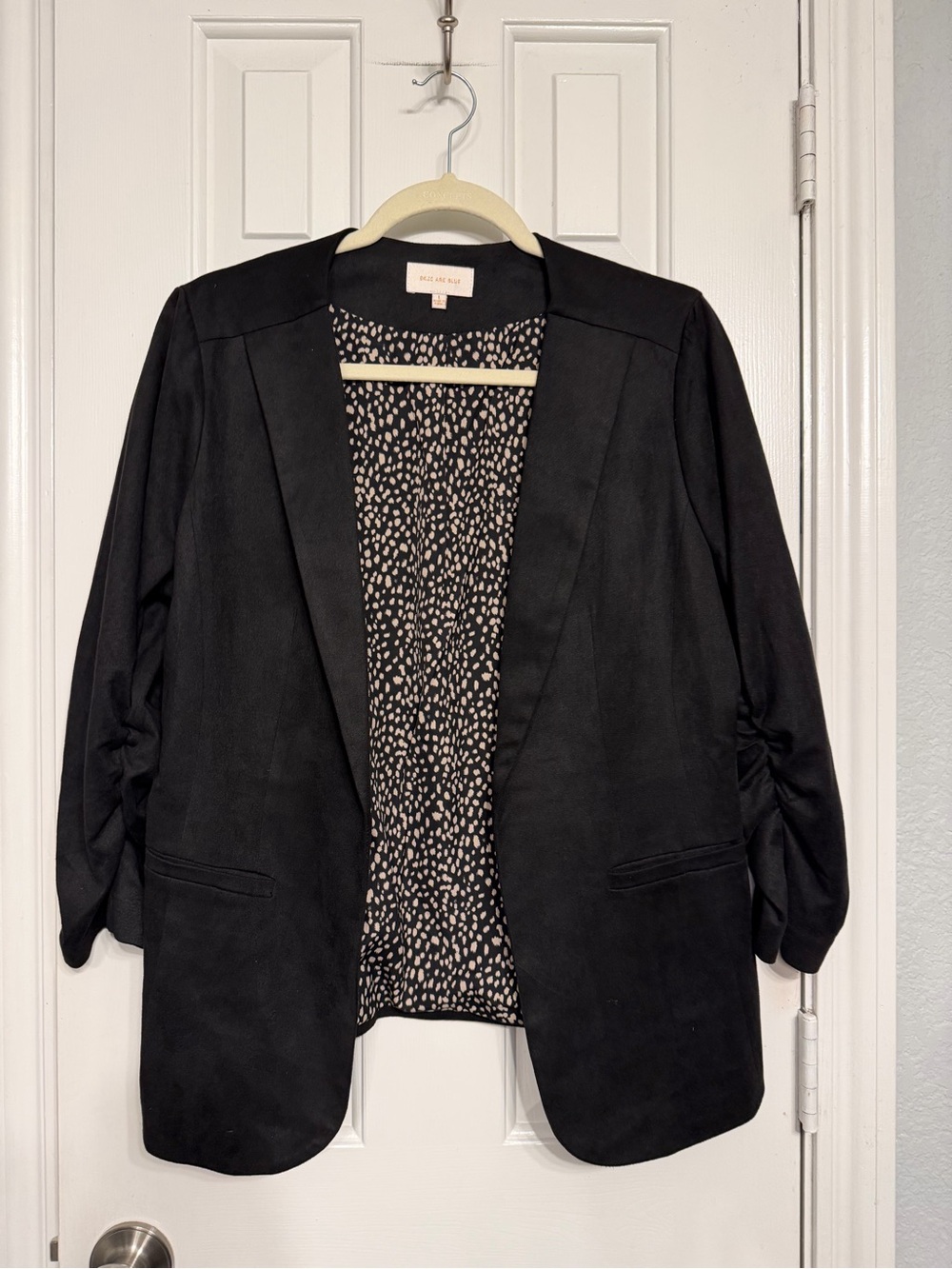 Skies Are Blue Black faux suede Open Blazer with Printed Lining